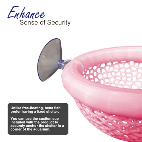 Floating Betta Hammock with Suction Cup, Shrimp Cave, Betta Fish Feeding Rings,3D Printed Aquarium Decor (Pink, Medium) - color: Pink, size: Medium