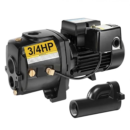 Acquaer Shallow/Deep Well Jet Pump, Cast Iron Convertible Pump with Ejector Kit, Well Depth Up to 25ft or 90ft, 115V/230V Dual Voltage, Automatic Pressure Switch - color: Carbon Black