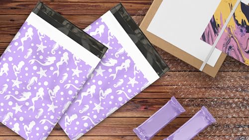 12x15 (50) Purple Mermaids Designer Poly Mailers Waterproof Self Sealing Tear Resistant Polymailers Shipping Envelopes Premium Printed Bags For Small Businesses - color: Mermaids, size: 12x15