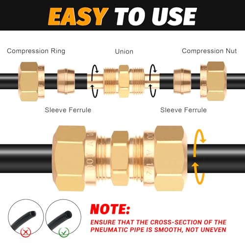 DOT Air Brake Line Fittings Connector for Nylon Tubing 1/2", Brass Air Compression Nylon Hose Fitting with D.O.T Approved for Trucks Trailers and Industrial Repair(Pack 2) - color: Redesigned Air Brake Fitting, size: 1/2" Od