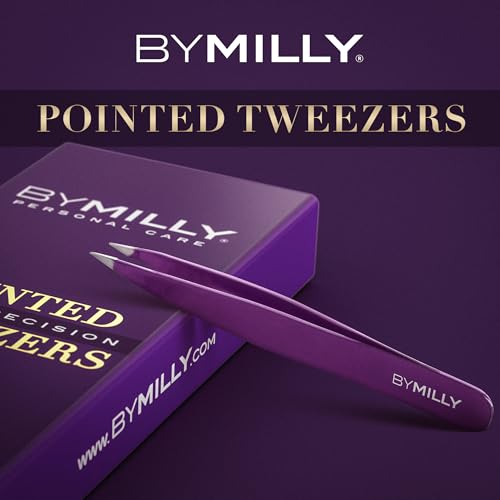 Pointed Tweezers | Stainless Steel | Hand-Filed Point Tips for Ultra Precision | Tweezers for Ingrown Hair & Eyebrows | For Men and Women | Effortless Plucking | Professional | Purple - color: Purple