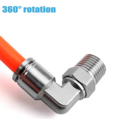 2Pcs 304 Stainless Steel Male Elbow 1/4" Tube OD x 1/4" NPT Thread Push to Connect Air Fittings,90 Degree Push Lock Pneumatic Connector for Air Compressor Air Horn