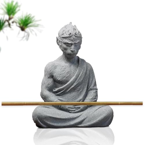 Monkey King Statue, Sun Wukong Sculpture, Paper Weight, Chinese Calligraphy Stone Paperweight, Figurines Fighting Buddha, Aquarium Safe Landscape Decor, Stone Tea Pet, Chinese new Year Gift