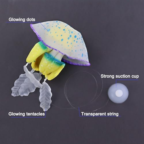 WishLotus Aquarium Jellyfish Decoration, Soft Silicone Glowing Aquarium Decorations Fluorescent Jellyfish with Suction Cup New Upgraded Simulation Aquarium Decor for Various Fish Tank (C 1, Blue) - color: Blue, style: C 1
