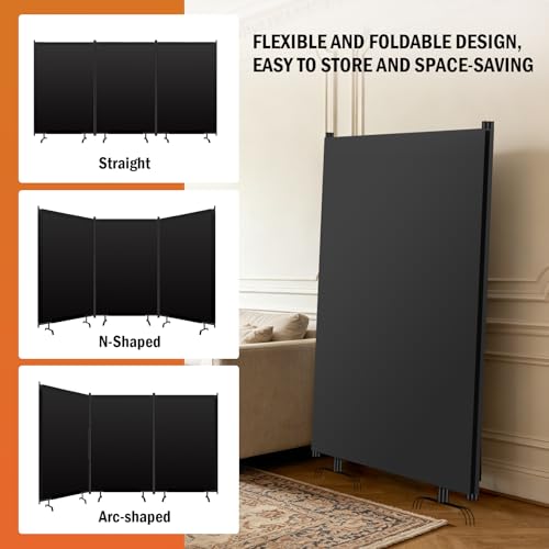 Room Divider Panel, Siebwin 3 Panel Folding Privacy Screens with Wider Feet, 12 Ft Portable Room Partition for Room Separator, Room Divider Screen Partition Room Dividers Freestanding - size: 3 Panel 12FT W