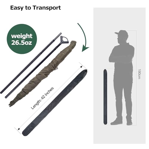 Landing Net for Carp Fishing, 42 Inch Extra Large Fishing Net, 6 Feet Carbon Fiber Long Handle Saltwater Big Fish, Holds Up to 88lbs/40kgs, Olive Green, Supplied with Carry Bag
