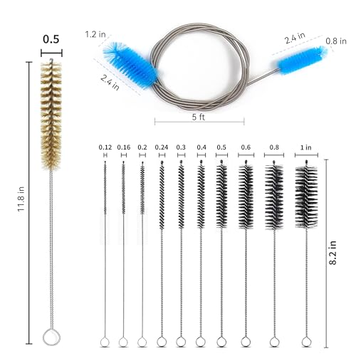 12 Pcs Tube Pipe Cleaners Brush Set | Flexible Drain Brush,Long Straw Brush | 61-inch Flexible Double-Ended Hose Brush,8-inch Different Diameters Brush,12-inch Brass Wire Brush,for Kitchen Sink Plumbing