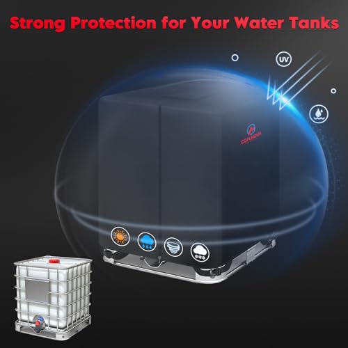 Comnova IBC Tote Cover 330 Gallon - 600D Water Tank Cover for IBC Container with Zipper, Heavy Duty & Waterproof Protective Covers Fit for Outdoor 1250L Garden Water Tank, All-Weather Protection - color: Black - 47.2"L x 39.4"W x 53"H