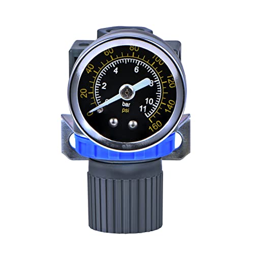 Air Pressure Regulator with Gauge Mini Air Control Valve 1/4-Inch NPT Thread for Air Compressor and Air Tools (0-145PSI) - color: Pressure Regulator and Gauge With Bracket, size: 1/4" Air Regulator