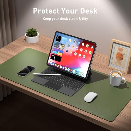 Aothia Desk Protector Mat, Mouse Pad, Non-Slip Waterproof PU Leather Desk Blotter, Laptop, Writing for Office and Home (23.6" x 13.7", Olive Green) - color: Olive Green, size: 23.6" x 13.7"