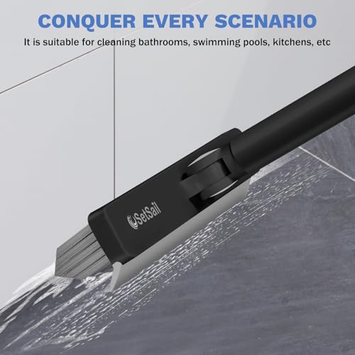 SetSail Grout Cleaner Brush with Long Handle, V-Shaped Floor Scrub Brush Swivel Grout Brush Stiff Bristle Floor Grout Scrubber for Bathroom, Tile Line, Crevice, Kitchen, Wall, Deck, Garage, Black Grey - color: Black Grey