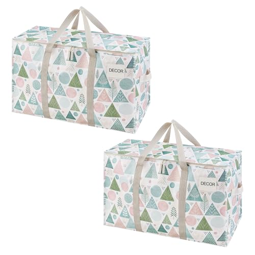 VENO 2 Pack Heavy Duty Moving Bags, Extra Large Storage Bags with Reinforced Handles & Strong Zippers, Foldable & Reusable Moving Box Alternative for Clothes & Dorm Storage - color: Pastel Forest, size: 2 Pack