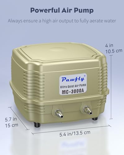 Pawfly 254 GPH Aquarium Air Pump, Quiet Adjustable Dual Outlet Oxygen Aerator with 13ft Airline Tubing & Check Valves for 300 Gallon Fish Tanks Ponds