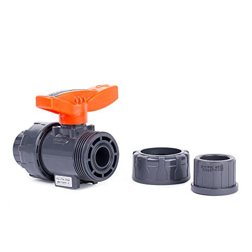 HYDROSEAL Kaplan 3/4" PVC True Union Ball Valve with Full Port, ASTM F1970, EPDM O-Rings and Reversible PTFE Seats, Rated at 200 PSI @73F, Gray, 3/4 inch Socket (3/4") - size: 0.75 Inch