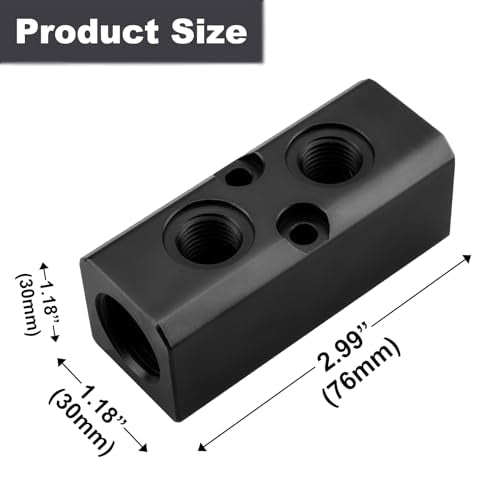 Air Manifold, 2 Way 4 Port Air Compressor Manifold, Air Hose Inline Manifold Block Splitter, Pneumatic Manifold Air Distribution Block, NPT 1/2 Inch Supply Port, NPT 1/4 Inch Output Port(BLACK) - size: 1PSC 2 Way 4 Port（Black）
