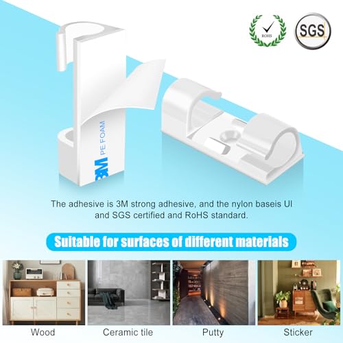 XHF 50pcs Medium Self Adhesive Cable Clips White,Wire Clips Cable Management Wire Organizer Cord Holder for Under Desk, Car, Wall, TV PC Ethernet Cable - color: White, size: Medium-50pcs