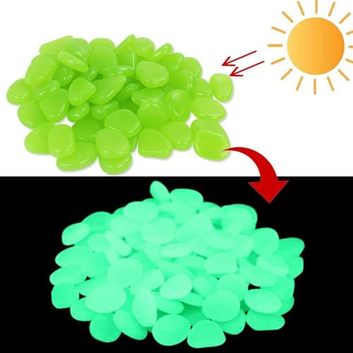 1100Pcs Glow Stones Pebbles Glow in the Dark Garden Pebbles for Walkways and Decor (Green) - color: Green, size: 1100