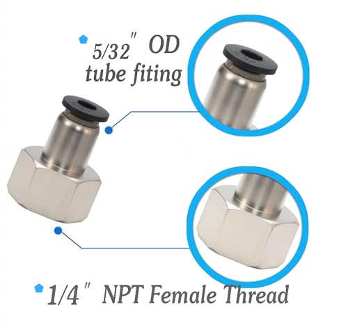 5/32 Air hose fittings, Push to Connect Air fittings Female Straight 5/32 Inch Tube OD x 1/4 NPT Thread Fitting (Pack of 10) - size: OD 5/32 - NPT 1/4, style: Female thread