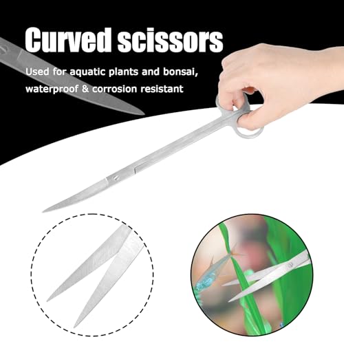 Aquarium Aquascaping Tool Stainless Steel Aquascape Tools Kit 4 in 1 Anti-Rust Fish Tank Starter Kit with Tweezers Scissors Spatula for Aquarium Plants (Silver) - color: Silver