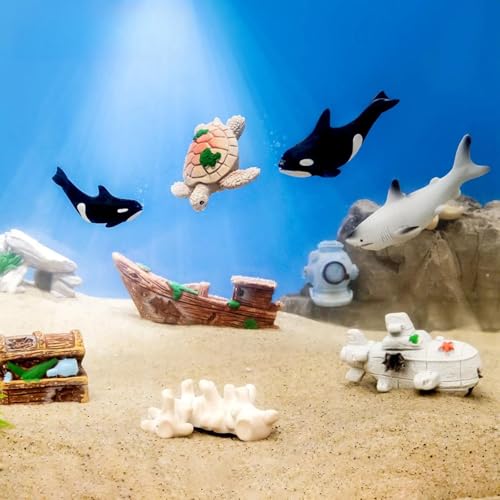 Fish Decorations For Tank,9 Pcs Small Fish Tank Decorations, Micro-Landscape Creative Simulation Whale Turtle Aquarium Fish Tank Underwater Landscaping Diy Decoration Accessories Mini Small Ornaments