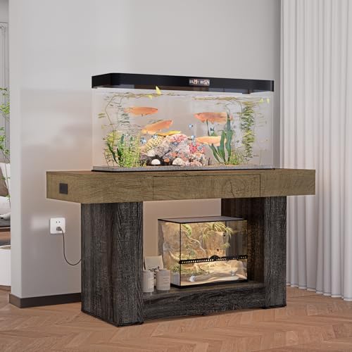 55–75/90 Gallon Aquarium Stand, Heavy Duty Fish Tank Stand for Turtle,Reptile&Amphibians,MDF Board Tabletop with Drawer&Power Outlet,Reinforced Metal Frame,Black/Brown Wood - color: Black Brown