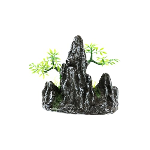 Fish Tank Decorations Aquarium Mountain View Stone Decorations Resin Rock Aquascaping with Hiding Cave, Fish Tank Accessories Aquarium Ornaments with Small Plants (AS) - color: As