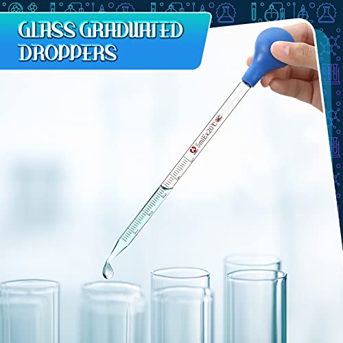 Weewooday Glass Droppers Pipettes Back to School Lab Dropper Glass Liquid Pipette with Big Rubber Hats 20 cm Stir Rod Washing Brush Transfer for Liquid Essential Oil(16 Pieces,Blue,5 Ml, 10 ml) - color: Blue, size: 5 ml, 10 ml