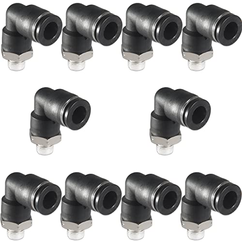 3/8 Air hose fittings, Air fittings Male Elbow 3/8 Inch Tube OD x 1/8 NPT Thread Push to Connect Fitting, PL-3/8-N1 (Pack of 10) (3/8-1/8) - size: OD 3/8 - NPT 1/8