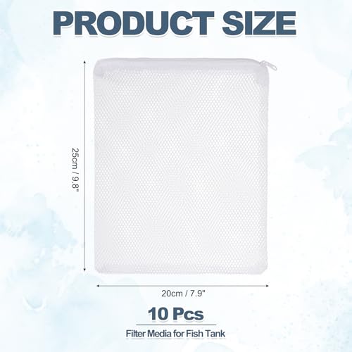 Aquarium Filter Media Bags, Fish Tank Fine Mesh Bag with Zipper Reusable Versatile 10 x 8 Inch, (White, 10Pcs), Intended for Fish Tank/Aquarium/Pond/Activated Carbon/Ceramic Rings - color: white, size: 10 x 8 in