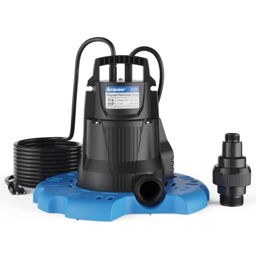 Acquaer 1/3 HP Automatic Swimming Pool Cover Pump, 2950 GPH Submersible Sump Pump with 3/4” Check Valve Adapter & 25ft Power Cord, Water Removal for Pool, Hot Tubs, Rooftops, Water Beds, Black & Blue - color: Black & Blue
