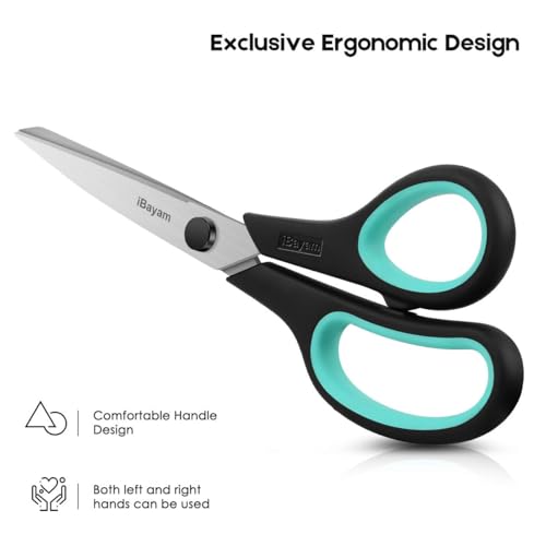 iBayam 3-Pack 8" Heavy Duty Scissors with Ultra Sharp Blades and Comfort Grip Handles - For Office, Home, School, Sewing, and Crafts - color: Red, Green, Blue, size: 3-Pack