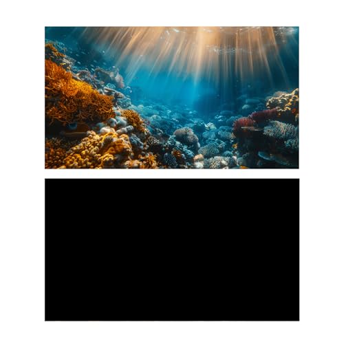 2 Pack Aquarium Background, 48×18 inch Vinyl Cloth Fish Background,Ocean & Black, for Fish Aquarium Decor Background - color: 2 pack, size: 48x18in