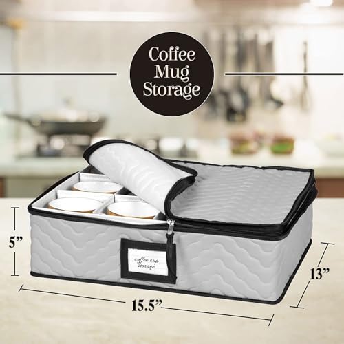 China Storage Containers 5-Piece Set Moving Boxes for Dinnerware, Glasses, Plates, Mugs and Saucers Sturdy Quilted Microfiber Dish Organizer with Dividers for Seasonal Storage - Holds Set of 12, Gray - color: Gray