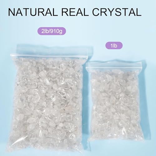 gemshan 2lb Clear Quartz Chips Natural Crushed Crystal Chip Bulk 7mm-9mm Tumble Healing Crystal Stone for Aquarium Vase Plant Decoration Jewelry DIY - color: Clear Quartz