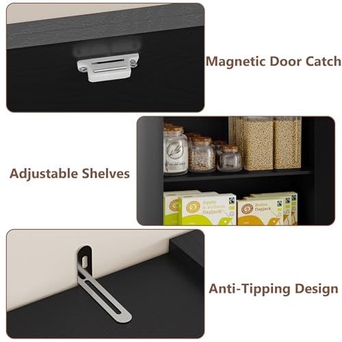 BORNOON Pantry Organizers and Storage Cabinet, 71” Barn Door White Kitchen Cabinet with Drawers and Adjustable Shelf, Tall Pantry for Kitchen, Dining Room, Living Room. Bathroom and Office - color: Black, size: Double Drawers