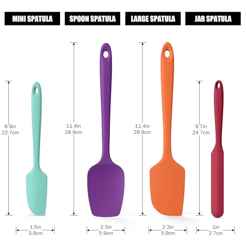 4-Piece Silicone Spatula Scrapers: Doosu 600°F Heat Resistant Food Grade Kitchen BPA Free Rubber Baking Cooking Tool Nonstick Utensil Set for Mixing, Scraping, Folding, Stirring, Serving (Multi-5) - color: Multicolor 8, size: Set of 4