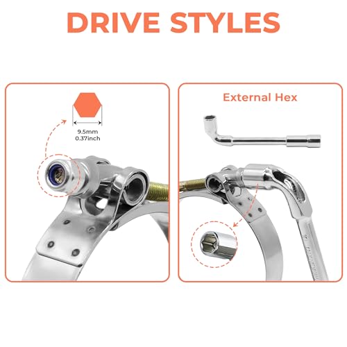 2 Pack 2" T-Bolt Hose Clamps, 304 Stainless Steel Turbo Intake Clamp, Working Range 2.20"-2.52"(56mm-64mm) for 2" I.D. Hose with 5mm Wall Thickness.(Suggest measure hose O.D. before buying) - size: 2" hose clamp 56mm-64mm (2.2-2.5”)