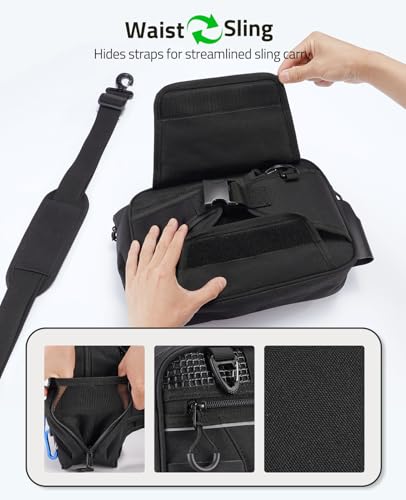 CVLIFE Fishing Tackle Bag Waist Pack with Rod Holder, Water Resistant Fanny Pack Includes 3600 Tackle Box, Waterproof Pouch & Carabiners, Convertible Sling Bag with Net Holster for Gear - color: Black