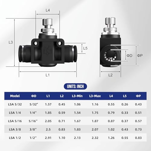 1/4" Push to Connect Valve Fittings,Pneumatic 1/4 Quick Tube Air Control Valve,Throttle Flow Speed Controller