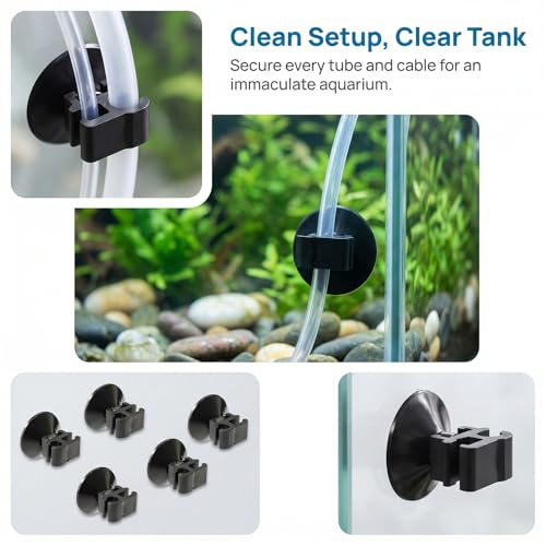20 Pack Aquarium Suction Cup Clips - Fish Tank Tube Holder for Oxygen Hoses, Air Pumps & Power Cords,Secure Wire Organizer with Strong Suction (Clear Plastic)