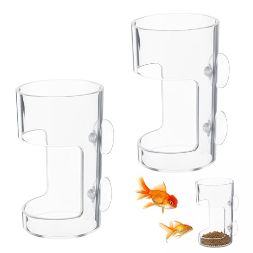 2PCS Fish Tank Feeding Tray, Fish Food Feeder with Suction Cup, Clear Aquarium Feeders, Cylindrical Fishes-Feeder, Round Aquariums & Fish-Bowls Accessories
