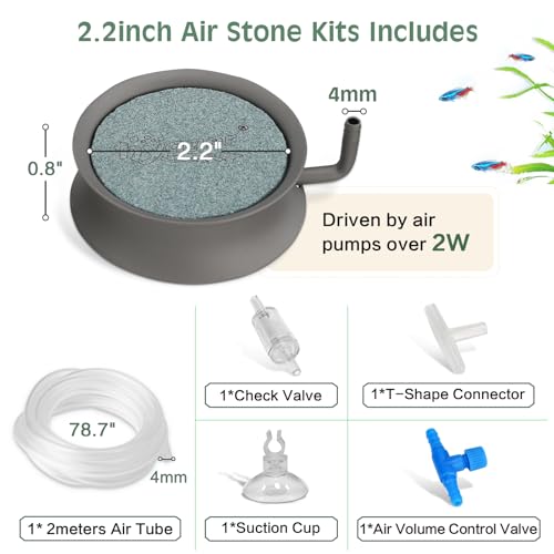 hygger Aquarium Air Stone Nano Bubble Stone Quiet Ultra High Dissolved Oxygen Diffuser Kit Stainless Steel Fish Tank Bubbler Nano Oxygen Air Stone for Aquarium Fish Tank and Hydroponics-2.2inch - size: 2.2inch