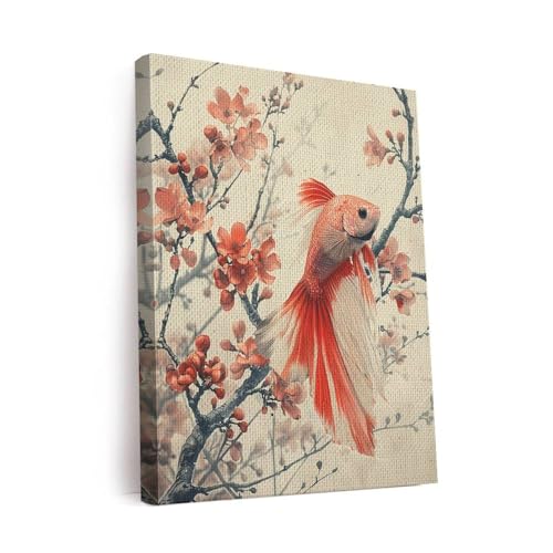 CanvasWis Betta Fish Garden Exotic Vintage Art Design 4 Printed Canvas Wall Art For Family Home Decor Living Room Bathroom Bedroom Gifts Wall Decor Keepsakes Ready to Hang - color: Design 4, size: Medium(12x16in)