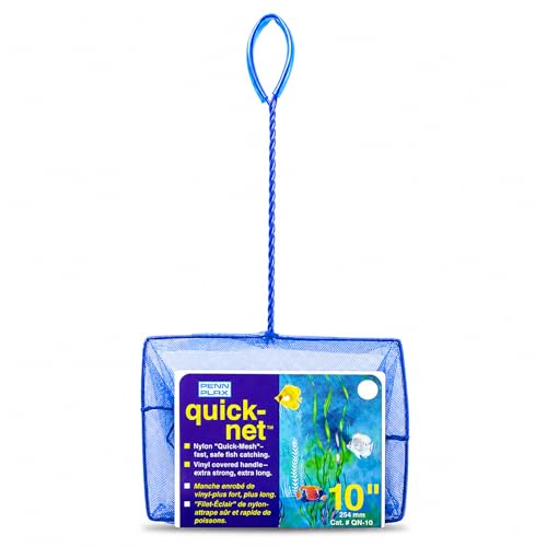 Penn-Plax Quick-Net Aquarium Fish Net - Fine Mesh, Vinyl-Covered Braided Handle - Small Aquarium Cleaning Tool for Gentle Fish Handling - Use in Freshwater & Saltwater Tanks - color: Blue, size: 10" Net - 10" Handle