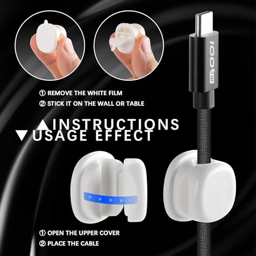 Desk Cord Holder, 9PACK Cord Organizer Clips, Spring-Loaded Cable Management for Nightstand, Car & Office – Premium Adhesive, Easy Access, No Damage, Phone Charger Wire & More, White - color: White