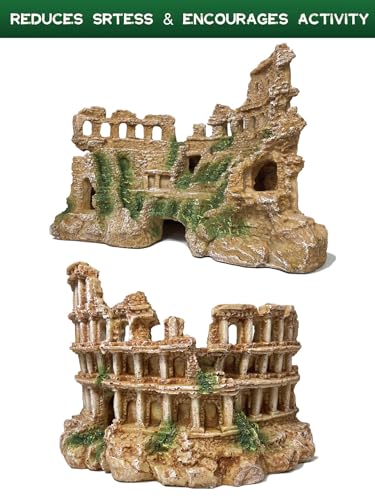 Fish Tank Decor - Antique Roman Column Ruin Ornament for Aquarium, Aquarium Hideout with European Castle Texture for Betta, Guppy, Shrimp - Safe Aquatic Decoration, Fish Hiding House - color: Large Colosseum Décor