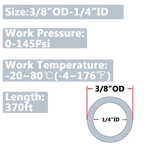 Pneumatic 3/8" OD Tubing 370Ft PU Air Tube Hose Pipe for Air Line or Water Transfer (Clear) - color: Clear, size: 3/8"OD
