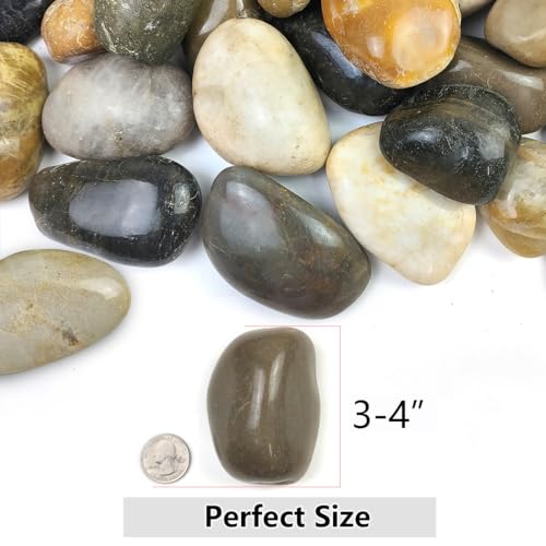 YISZM 20lbs Large River Rocks for Landscaping, 3-4" Decorative Pebbles for Garden Design, Hand-Picked Smooth Stones for Fish Tank, Flower Pots, Indoor Water Fountains, Pathways, Backyard, Mixed Color - color: Mixed Color, size: 20 Pounds