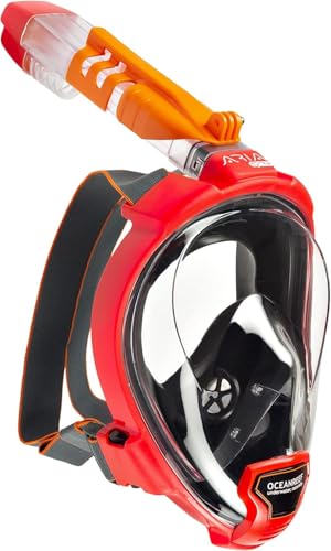 OCEAN REEF - Aria QR + Quick Release Snorkeling Mask - Full Face Snorkeling Mask - 180 Degree Underwater Vision - 8 Colours and 4 Sizes - color: Red, size: Small-Medium
