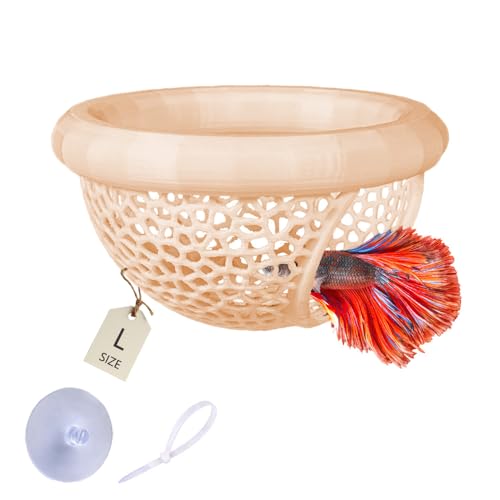 Floating Betta Hammock with Suction Cup, Shrimp Cave, Betta Fish Feeding Rings,3D Printed Aquarium Decor (Sand, Large) - color: Sand, size: Large